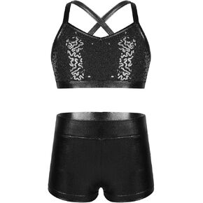 YiZYiF Childrens Girl Polka Dot Strappy Top Bra and Shorts Set for Swimwear or Gymnastics Leotard Dancing in Saudi Arabia