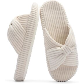 Chantomoo Slippers for Women Memory Foam House Bedroom Corduroy Bow Crossbands Slipper Shoes Comfy Trendy Gift Slippers in Saudi Arabia