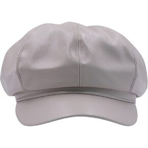 MOSSTYUS Women Beret PU Leather Newsboy Cap Vintage Beret Cap Visor Beret Cabbie Painter Artist Hat 8 Panel Ivy Cap