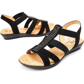 VJH confort Women's Comfort Flat Sandals Summer,with Rhinestone Open Toe Elastic Slip On Slingback Casual Walking Low Heele Sandals in Saudi Arabia