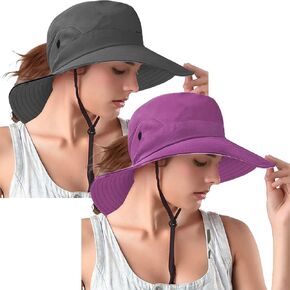 Rosoz Ponytail Sun Bucket Hats for Women UV Protection Foldable Mesh Wide Brim Hiking Beach Fishing Summer Safari