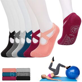 Luckit Yoga Socks with Grips for Women Non Slip Grip Socks Pilates Socks Fitness Socks Anti-Skid Socks for Yoga, Size 5~10