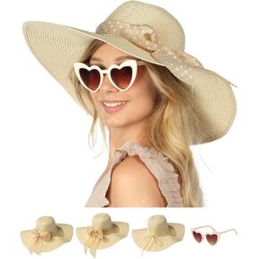Funcredible Wide Brim Sun Hats for Women - Floppy Straw Hat with Heart Shape Glasses in Saudi Arabia