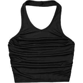 SHENHE Girl's Ruched Sleeveless Backless Scoop Neck Ribbed Halter Tank Crop Tops