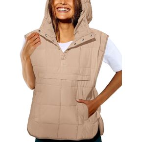 Saodimallsu Women's Quilted Puffer Vest Jacket Oversized Sleeveless Hoodie Pullover Lightweight Winter Warm Coats