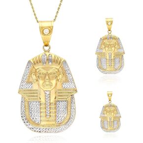 10K Yellow Gold Two Tone Diamond Cut Pharaoh King Tut Charm Pendant in Saudi Arabia