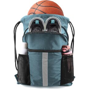 Drawstring Backpack Sports Gym Bag for Women Men Large Size With Two Zipper Pockets and Water Bottle Mesh Pockets in Kuwait