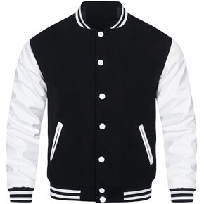 HOOD CREW Mens Varsity Jackets Faux Leather Sleeve Letterman Boys College Baseball Jacket