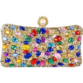 Boutique De FGG Pearl Clasp Crystal Clutch Purses for Women's Evening Handbags Wedding Party Rhinestone Bag