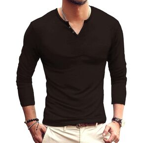 تي شيرت NUOKESASI الرجالي الكاجوال ذو المقاس النحيف الأساسي بأكمام طويلة من Henley