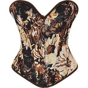 QIAIYALA Vintage Renaissance Corset Top for Women Floral Bustier Lace Up Boned Overbust Lingerie Bodyshaper