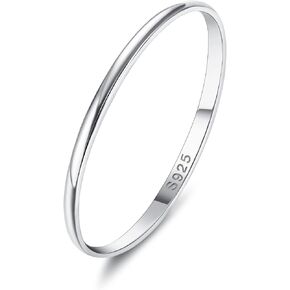 Diamday S925 Sterling Silver Rings for Women Men High Polished Sterling Silver Band Thumb Stackable Ring Comfort Fit 1mm 2mm 4mm