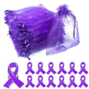 دبوس الشريط الأرجواني مع أكياس الأورجانزا دبابيس التوعية بالعنف المنزلي مرض الزهايمر سرطان البنكرياس الذئبة منتجات التوعية الملحقات in Kuwait