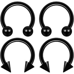 4pc 14g 1.6mm Surgical Steel Black Horseshoe Earrings 14 Gauge 4mm Ball Spike Septum Earrings Eyebrow Piercing Jewelry