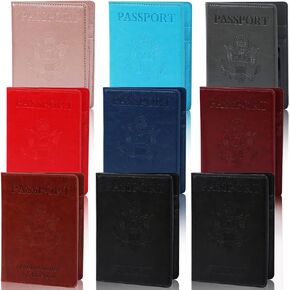 Beupy 9 PCS Passport Holder Cover Set Leather Combo with Vaccine Card Slot Case Protector PU Travel Documents Organizer for Women and Men Wallet, Blue in Kuwait