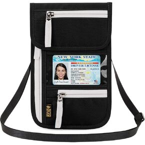 Peicees RFID Blocking Travel Neck Wallet for Men Women Family Passport Holder Lanyard Neck Pouch Slim Travel Document Holder
