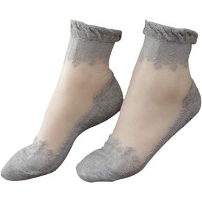 Lovful 3 Pairs Women's Ultrathin Transparent Lace Elastic Short Socks