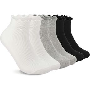 DarkCom Women Socks Ruffled Design, Cute Ankle Socks Super Soft Breathable Cool Frilly Socks For Mary Jane Shoes 6 Pairs