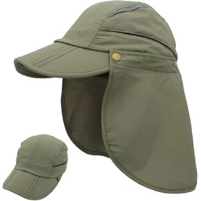 LLmoway Men Women Safari Fishing Sun Cap with Removable Neck Flap Quick Dry Hats