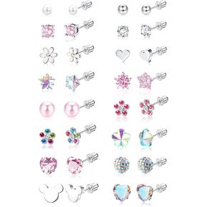 Jstyle 16 Pairs Screw Back Earrings Stud for Girls Women Surgiacl Steel 20G Tiny Cartilage Stud Earrings CZ Heart Flower Star Ball Screwback Flat Back Stud Earrings Set Multicolored in Saudi Arabia