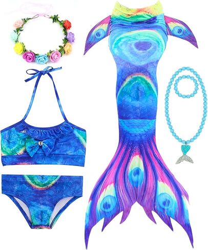 6 قطع من ملابس السباحة للفتيات من FUNPARTY ذات ذيل حورية البحر للسباحة، مجموعة ملابس السباحة بيكيني للأميرة in Kuwait
