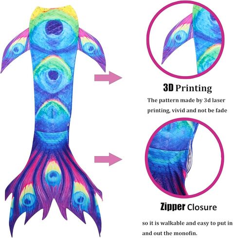 6 قطع من ملابس السباحة للفتيات من FUNPARTY ذات ذيل حورية البحر للسباحة، مجموعة ملابس السباحة بيكيني للأميرة in Kuwait