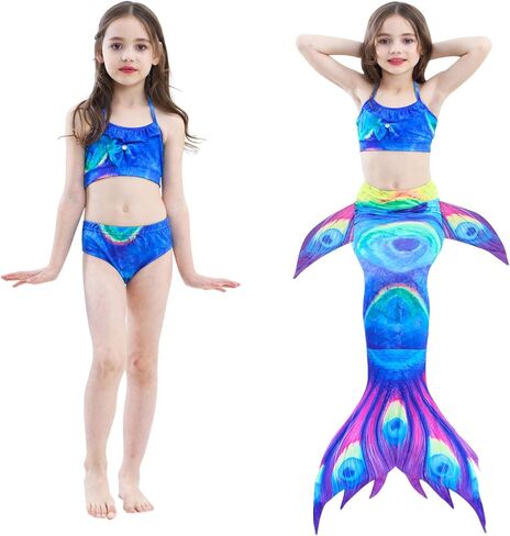 6 قطع من ملابس السباحة للفتيات من FUNPARTY ذات ذيل حورية البحر للسباحة، مجموعة ملابس السباحة بيكيني للأميرة in Kuwait