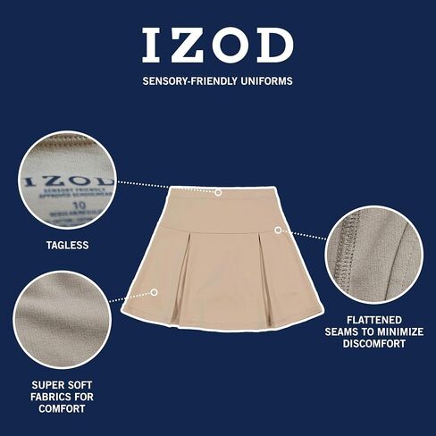 IZOD Girls School Uniform Sensory-Friendly Pleated Scooter Skirt with Undershorts, Soft Fabric, Tagless with Flat Seams in Saudi Arabia
