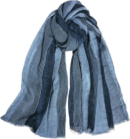 GERINLY Cotton-Linen Scarves Mens Stripe Crinkle Long Scarf Fashion Wrap Shawl for Travel in Kuwait