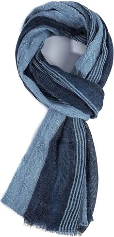 GERINLY Cotton-Linen Scarves Mens Stripe Crinkle Long Scarf Fashion Wrap Shawl for Travel in Kuwait