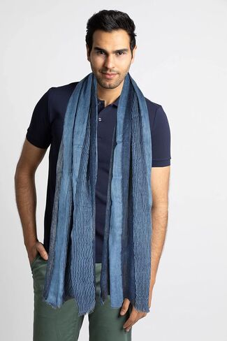 GERINLY Cotton-Linen Scarves Mens Stripe Crinkle Long Scarf Fashion Wrap Shawl for Travel in Kuwait