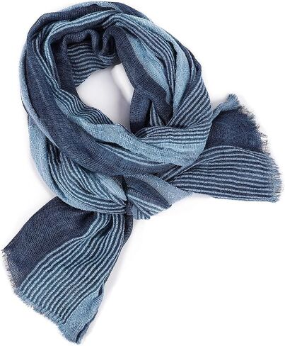 GERINLY Cotton-Linen Scarves Mens Stripe Crinkle Long Scarf Fashion Wrap Shawl for Travel in Kuwait
