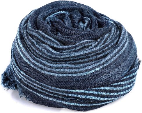 GERINLY Cotton-Linen Scarves Mens Stripe Crinkle Long Scarf Fashion Wrap Shawl for Travel in Kuwait