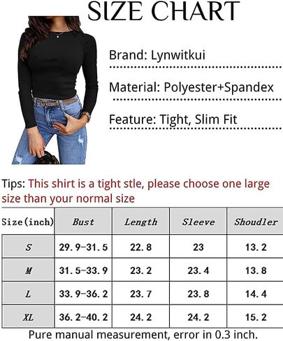 Lynwitkui Women's Long Sleeve Stretch Slim Fitted Ribbed T-Shirt Blouse Cut Out Solid Basic Tops in Kuwait