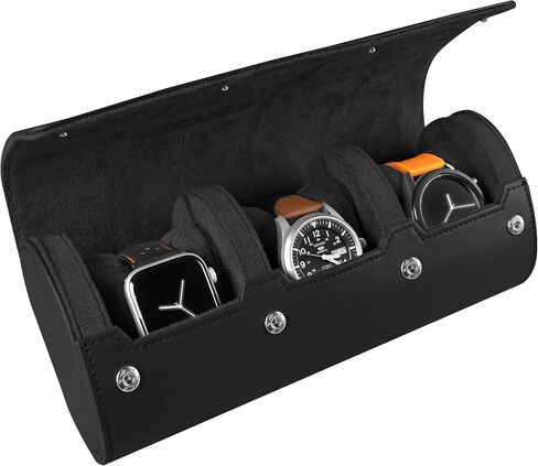 BARTON WATCH BANDS, Watch Roll - Black Recycled Leather Watch Travel Case & Watch Band Storage - 1 Watch Case in Saudi Arabia