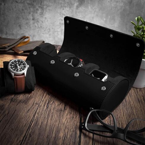 BARTON WATCH BANDS, Watch Roll - Black Recycled Leather Watch Travel Case & Watch Band Storage - 1 Watch Case in Saudi Arabia