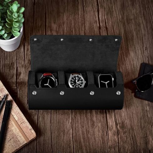 BARTON WATCH BANDS, Watch Roll - Black Recycled Leather Watch Travel Case & Watch Band Storage - 1 Watch Case in Saudi Arabia