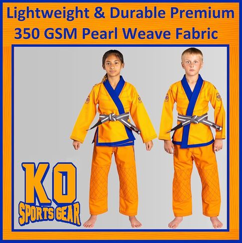 KO Sports Gear - مجموعة الزي الرسمي للأطفال، BJJ Jiu Jitsu Gi، كيمونو وسروال، منكمش مسبقًا in Kuwait