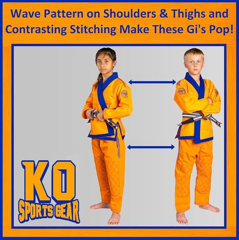 KO Sports Gear - مجموعة الزي الرسمي للأطفال، BJJ Jiu Jitsu Gi، كيمونو وسروال، منكمش مسبقًا in Kuwait