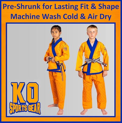 KO Sports Gear - مجموعة الزي الرسمي للأطفال، BJJ Jiu Jitsu Gi، كيمونو وسروال، منكمش مسبقًا in Kuwait