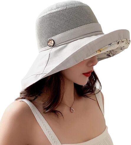 Women Mesh Sun Hats Summer Beach UV Protection UPF Packable Wide Brim Chin Strap in Kuwait