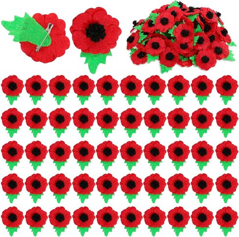 XunYee 200 Pcs Red Poppies Wool Felt Flower Brooch Pin Bulk Remembrance Day Flower Pin Handmade Lapel Memorial Day Pins for Men Women Veterans Solider Gift in Kuwait