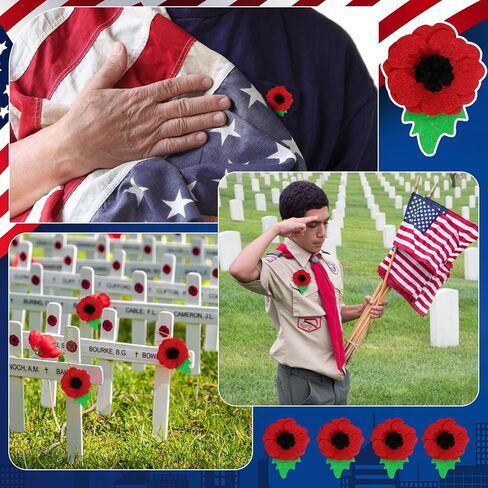 XunYee 200 Pcs Red Poppies Wool Felt Flower Brooch Pin Bulk Remembrance Day Flower Pin Handmade Lapel Memorial Day Pins for Men Women Veterans Solider Gift in Kuwait