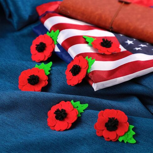 XunYee 200 Pcs Red Poppies Wool Felt Flower Brooch Pin Bulk Remembrance Day Flower Pin Handmade Lapel Memorial Day Pins for Men Women Veterans Solider Gift in Kuwait