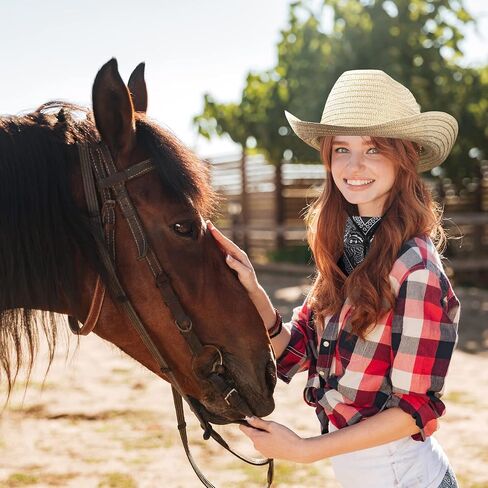 Unittype 6 Set Straw Cowboy Hats With Bandanas Set Cowboy Party Accessories Pack Classic Cowboy Hat Costume and Red Black Blue Bandanas for Western Birthday Cowboy Party Supplies() in Saudi Arabia