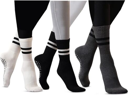 JCZANXI Yoga Socks with Grips for Women, Non Slip Grip Socks for Yoga, Pilates, Barre, Dance | Ideal Cushioned Crew Socks in Kuwait