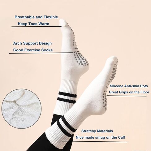 JCZANXI Yoga Socks with Grips for Women, Non Slip Grip Socks for Yoga, Pilates, Barre, Dance | Ideal Cushioned Crew Socks in Kuwait