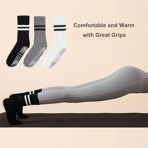 JCZANXI Yoga Socks with Grips for Women, Non Slip Grip Socks for Yoga, Pilates, Barre, Dance | Ideal Cushioned Crew Socks in Kuwait