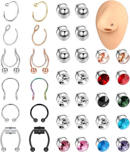 Florideco Fake Nose Ring Fake Septum Nose Ring Stainless Steel Fake Nose Ring Lip Stud Faux Pretend Nose Ring Piercing in Saudi Arabia