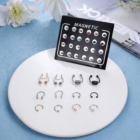 Florideco Fake Nose Ring Fake Septum Nose Ring Stainless Steel Fake Nose Ring Lip Stud Faux Pretend Nose Ring Piercing in Saudi Arabia